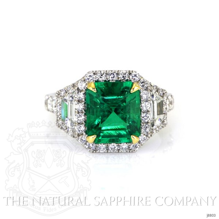 2.87 Ct. Emerald Natural Diamond Ring, 18K White & Yellow
