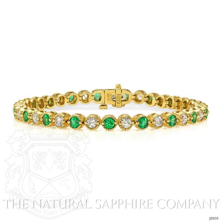 2.20 Ct.Tw. Emerald Natural Diamond Accent Stones Bracelet, 14K Yellow Gold
