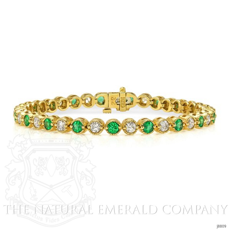 2.20 Ct.Tw. Emerald Natural Diamond Accent Stones Bracelet, 14K Yellow Gold