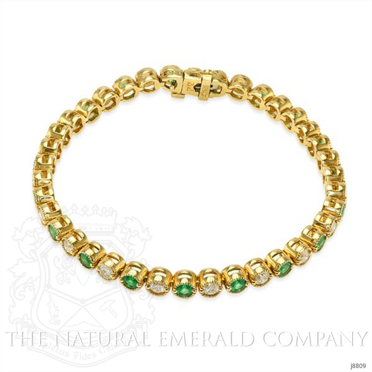 2.20 Ct.Tw. Emerald Natural Diamond Accent Stones Bracelet, 14K Yellow Gold