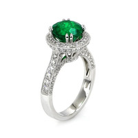 2.49 Ct. Emerald Natural Diamond Ring, 18K White Gold Image
