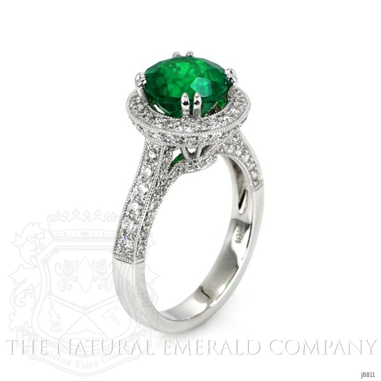 2.49 Ct. Emerald Natural Diamond Ring, 18K White Gold