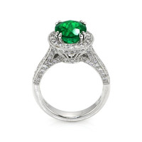 2.49 Ct. Emerald Natural Diamond Ring, 18K White Gold Image
