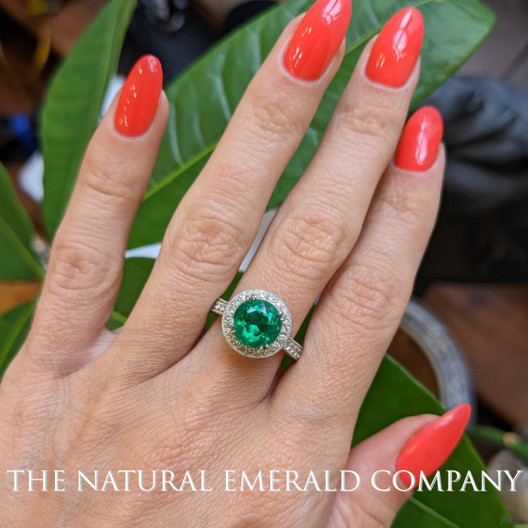 2.49 Ct. Emerald Natural Diamond Ring, 18K White Gold