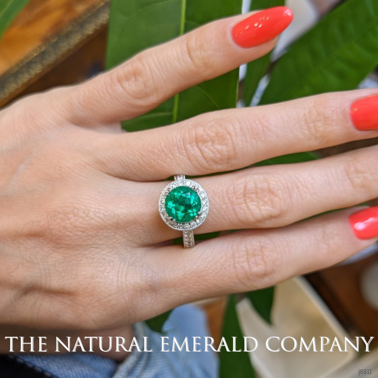 2.49 Ct. Emerald Natural Diamond Ring, 18K White Gold