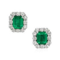 2.27 Ct.Tw.Total Carat Weight Emerald and Diamond Earrings - 18K White Gold Video