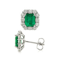 2.27 Ct.Tw.Total Carat Weight Emerald and Diamond Earrings - 18K White Gold Image