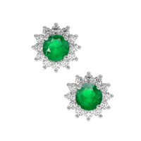 1.29 Ct.Tw. Emerald Natural Diamond Halo Earrings, 18K White Gold Video