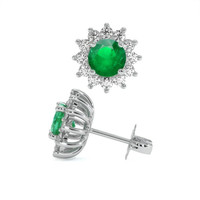 1.29 Ct.Tw. Emerald Natural Diamond Halo Earrings, 18K White Gold Image