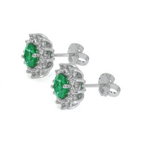 1.29 Ct.Tw. Emerald Natural Diamond Halo Earrings, 18K White Gold Image