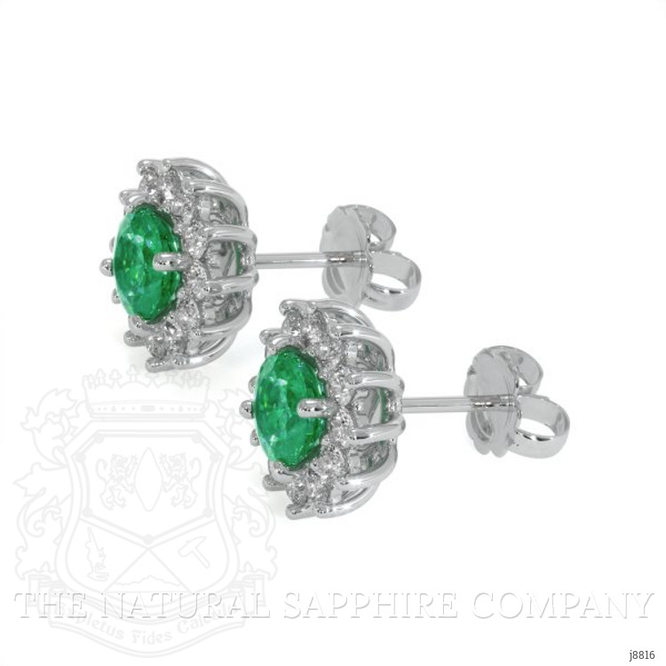 1.29 Ct.Tw. Emerald Natural Diamond Halo Earrings, 18K White Gold