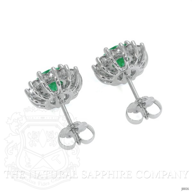 1.29 Ct.Tw. Emerald Natural Diamond Halo Earrings, 18K White Gold