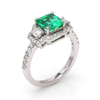 1.25 Ct. Emerald and Diamond Ring, 18K White Gold Image