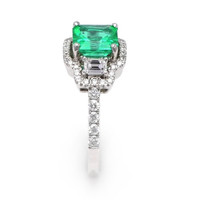 1.25 Ct. Emerald and Diamond Ring, 18K White Gold Image