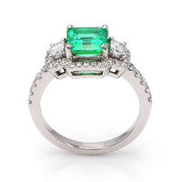 1.25 Ct. Emerald and Diamond Ring, 18K White Gold Image