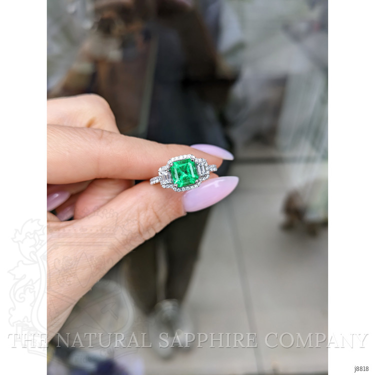 1.25 Ct. Emerald Natural Diamond Ring, 18K White Gold