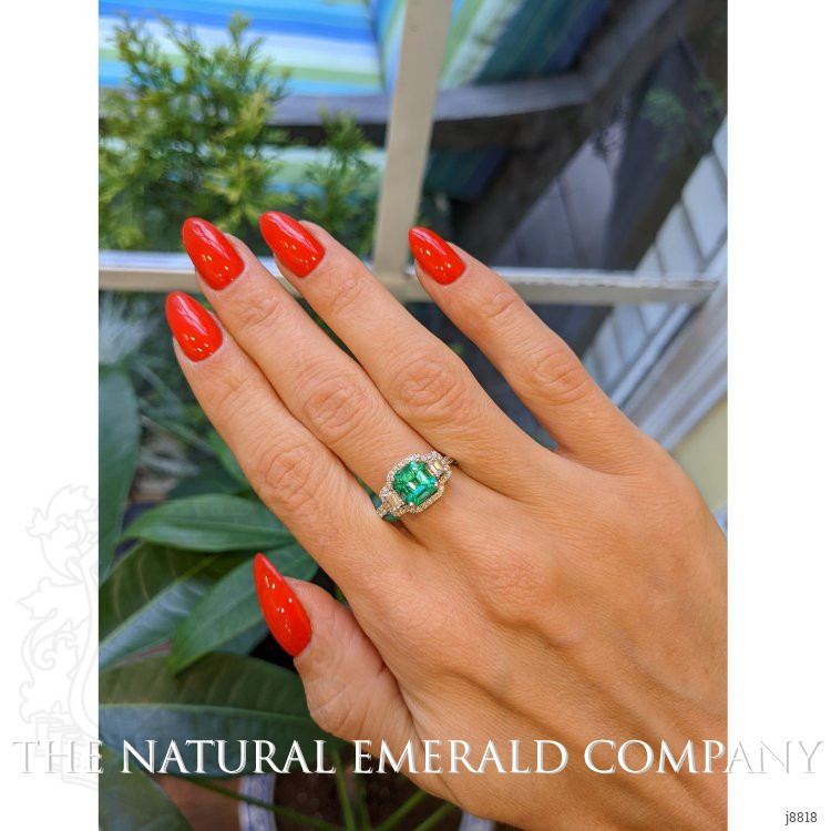 1.25 Ct. Emerald Natural Diamond Ring, 18K White Gold