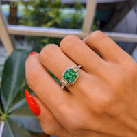 1.25 Ct. Emerald Natural Diamond Ring, 18K White Gold Life Style
