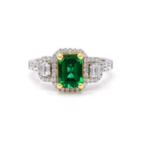 1.24 Ct. Emerald Natural Diamond Three Stone Ring, 18K White & Yellow Video