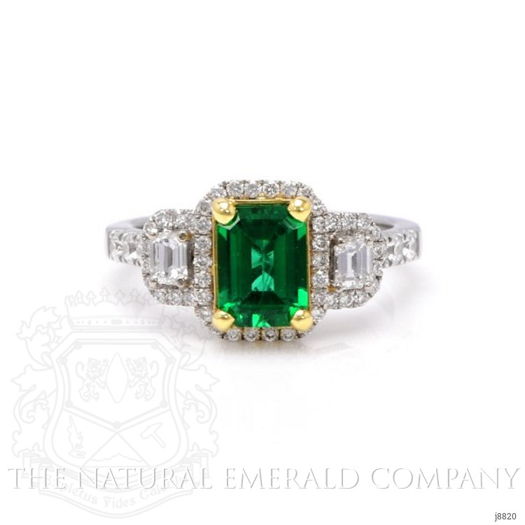 1.24 Ct. Emerald Natural Diamond Three Stone Ring, 18K White & Yellow