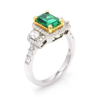 1.24 Ct. Emerald Natural Diamond Three Stone Ring, 18K White & Yellow Image