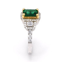 1.24 Ct. Emerald Natural Diamond Three Stone Ring, 18K White & Yellow Image