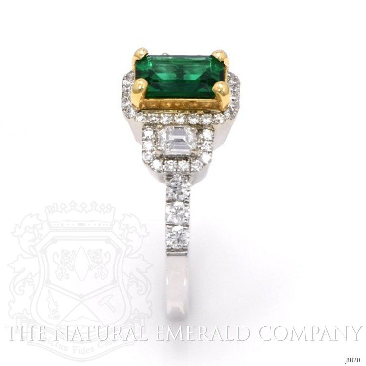 1.24 Ct. Emerald Natural Diamond Three Stone Ring, 18K White & Yellow