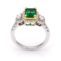 1.24 Ct. Emerald Natural Diamond Three Stone Ring, 18K White & Yellow Image