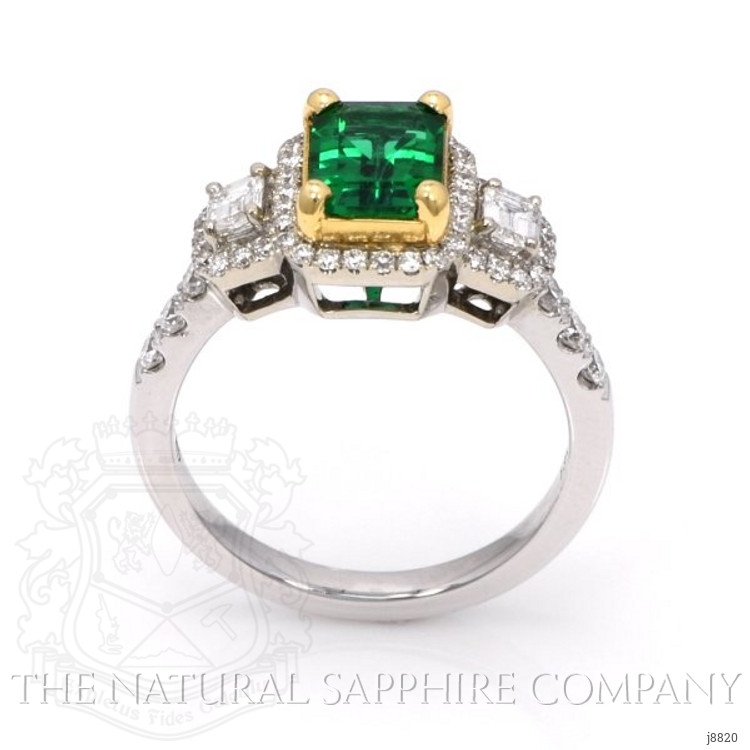 1.24 Ct. Emerald Natural Diamond Three Stone Ring, 18K White & Yellow