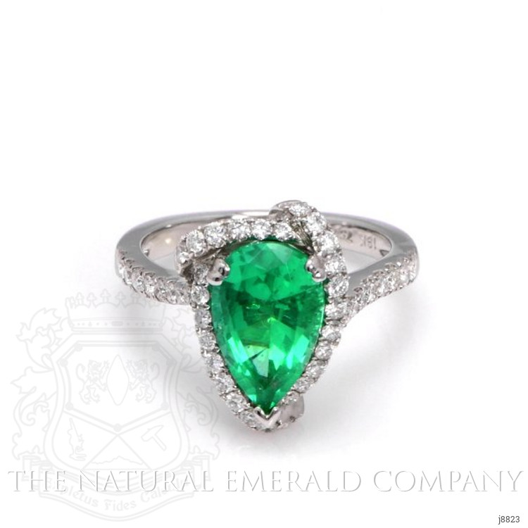2.54 Ct. Emerald Natural Diamond Ring, 18K White Gold