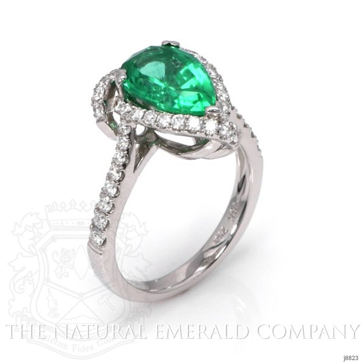 2.54 Ct. Emerald Natural Diamond Ring, 18K White Gold