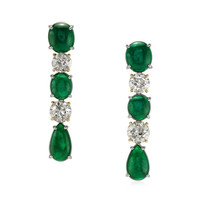 13.72 Ct.Tw.Total Carat Weight Emerald Natural Diamond Earrings, Platinum & 18K Yellow Video