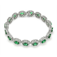 11.85 Ct.Tw.Total Carat Weight Emerald Natural Diamond Bracelet, 14K White Gold Image