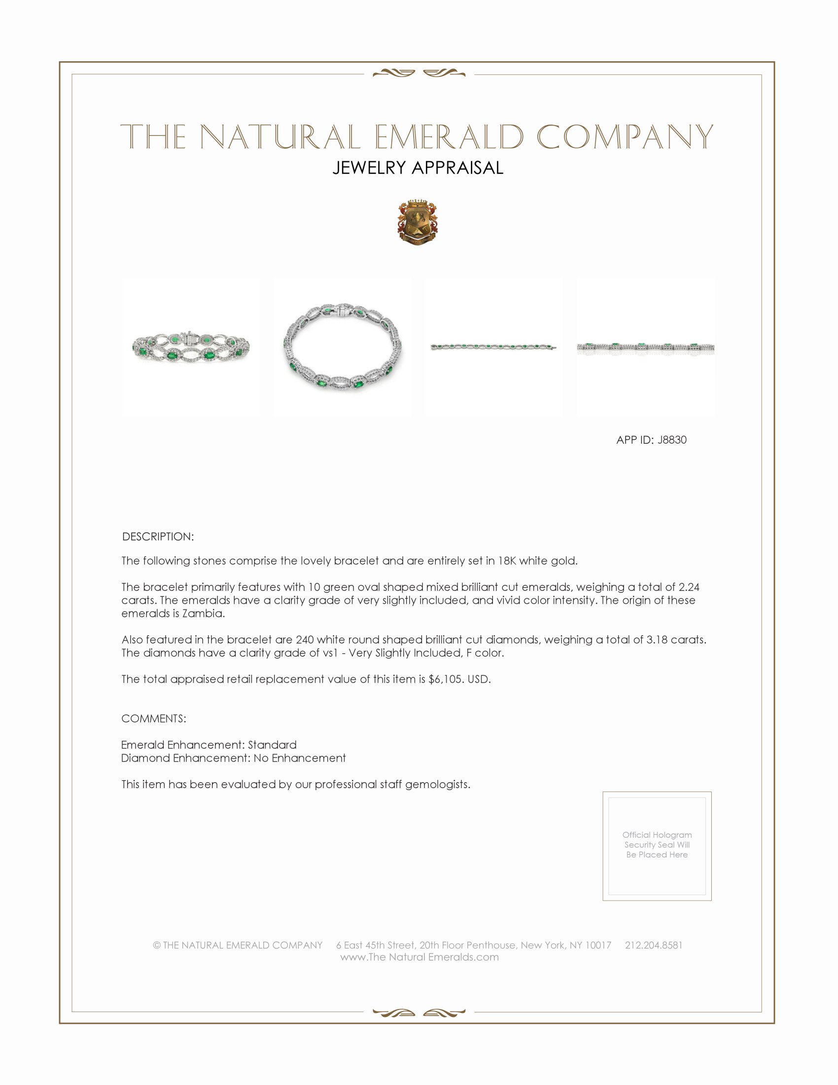 2.24 Ct.Tw. Emerald Natural Diamond Tennis/Line Bracelet, 18K White Gold