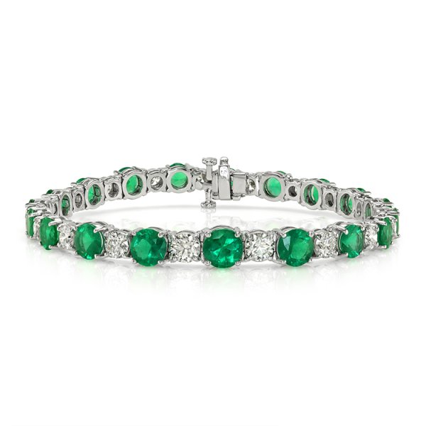 Emerald Bracelet - Round 9.65 Ct. - 18K White Gold #J8833 | The 