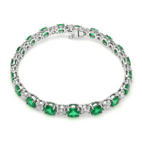 9.65 Ct.Tw. Emerald Natural Diamond Tennis/Line Bracelet, 18K White Gold Image