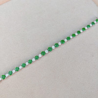 9.65 Ct.Tw. Emerald Natural Diamond Tennis/Line Bracelet, 18K White Gold Life Style