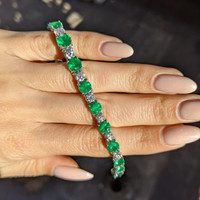 9.65 Ct.Tw. Emerald Natural Diamond Tennis/Line Bracelet, 18K White Gold Life Style
