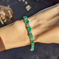 9.65 Ct.Tw. Emerald Natural Diamond Tennis/Line Bracelet, 18K White Gold Life Style