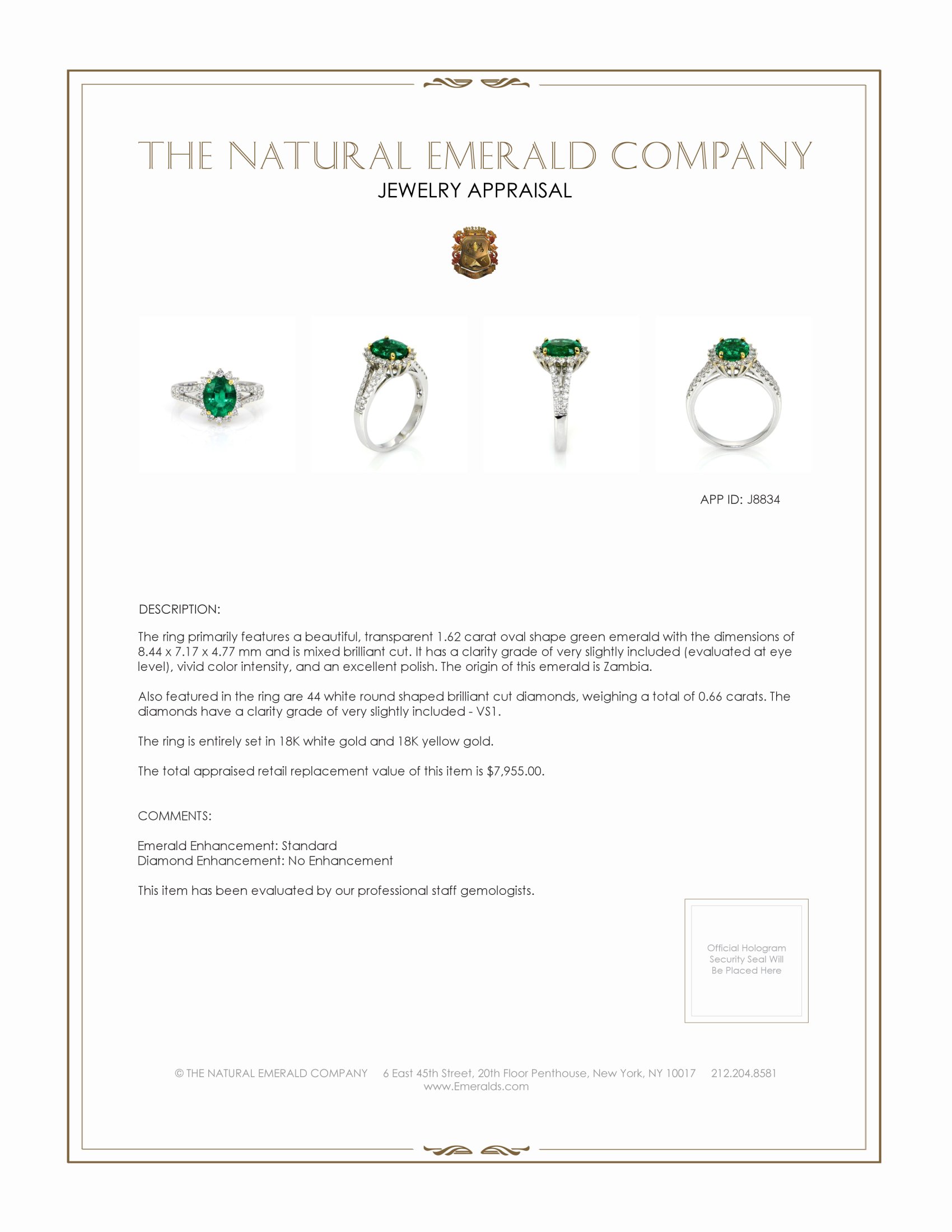 1.62 Ct. Emerald and Natural Diamond Ring, 18K White & Yellow