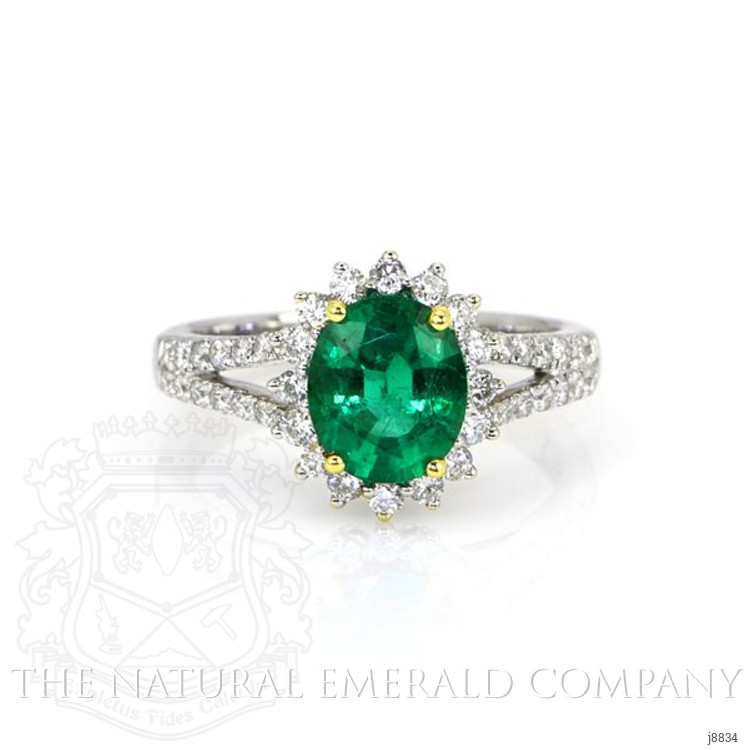1.62 Ct. Emerald and Natural Diamond Ring, 18K White & Yellow