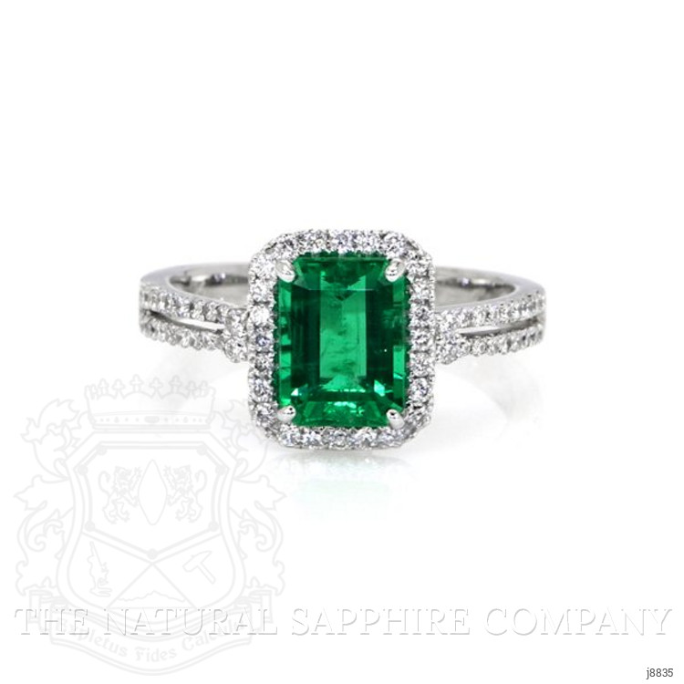 1.50 Ct. Emerald Natural Diamond Pave Ring, 18K White Gold