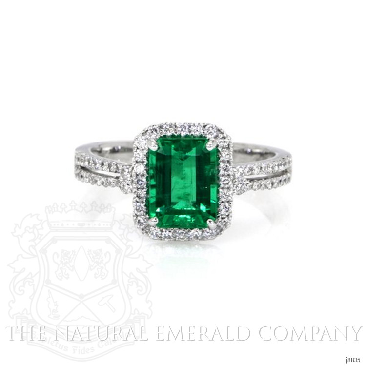1.50 Ct. Emerald Natural Diamond Pave Ring, 18K White Gold