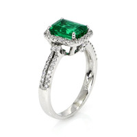 1.50 Ct. Emerald Natural Diamond Pave Ring, 18K White Gold Image