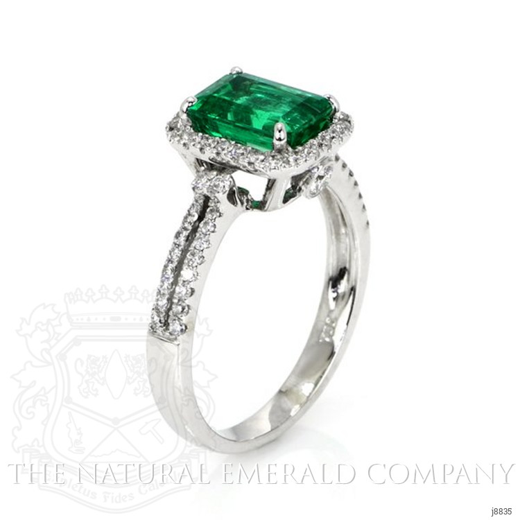 1.50 Ct. Emerald Natural Diamond Pave Ring, 18K White Gold