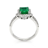 1.50 Ct. Emerald Natural Diamond Pave Ring, 18K White Gold Image
