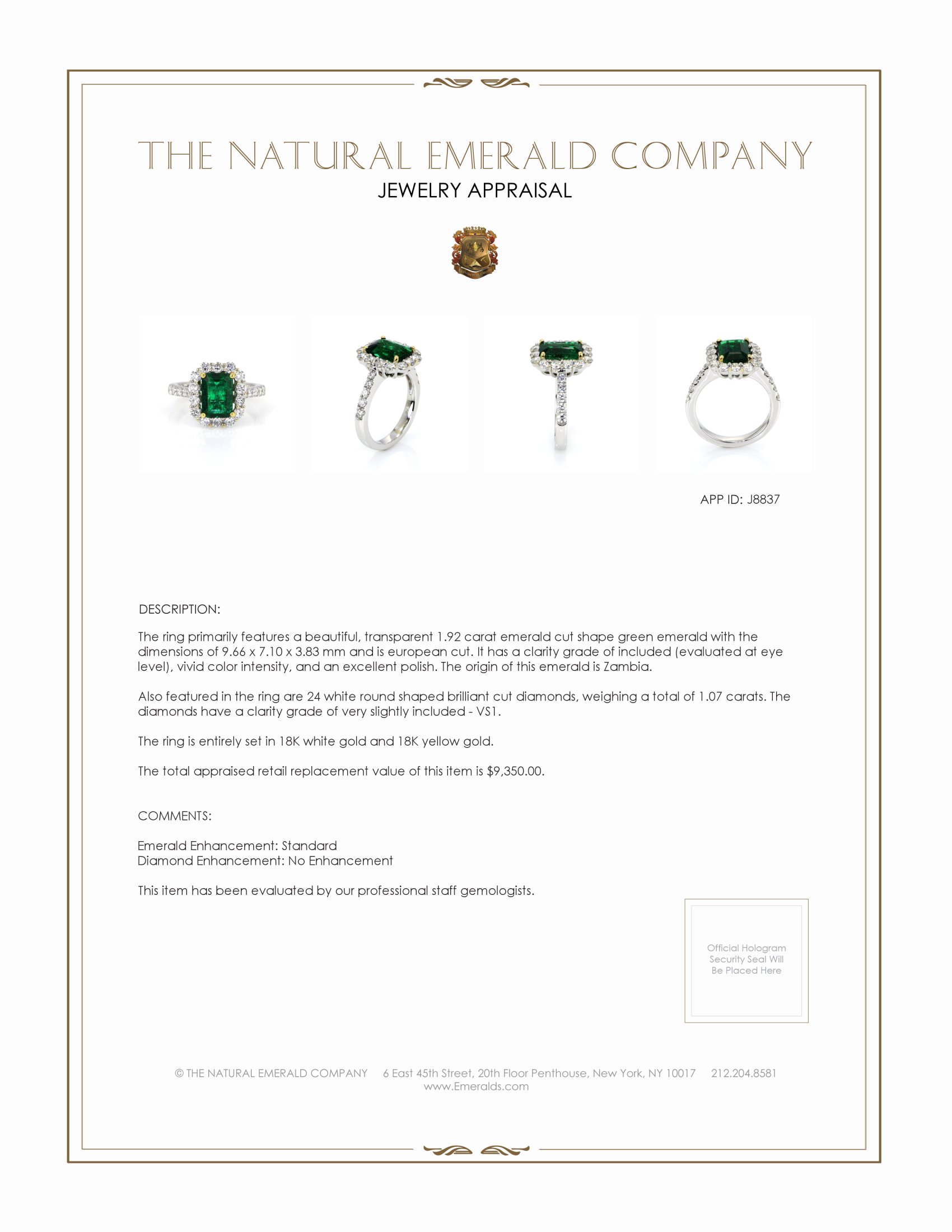 1.92 Ct. Emerald and Natural Diamond Ring, 18K White & Yellow