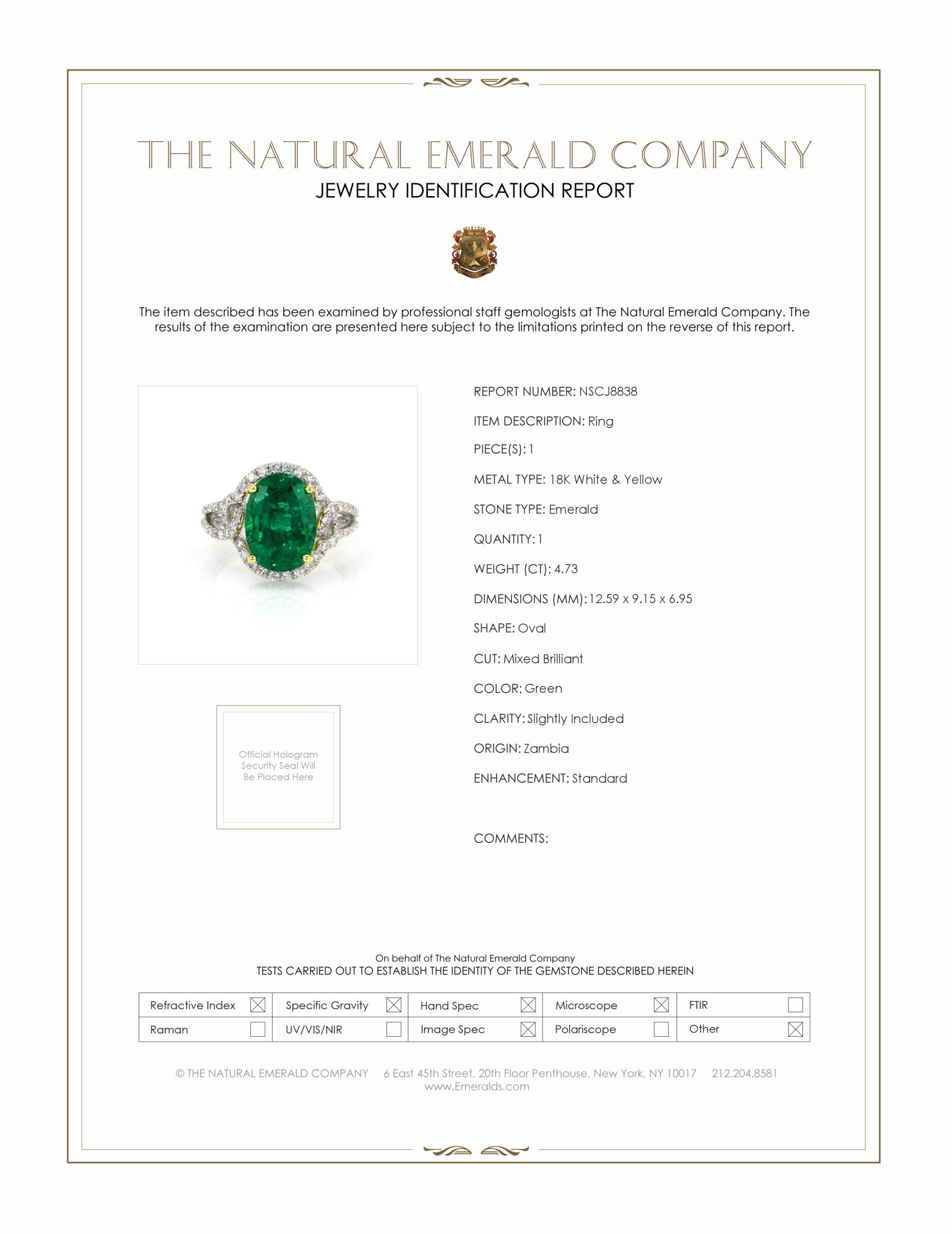 4.73 Ct. Emerald and Natural Diamond Ring, 18K White & Yellow