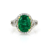 4.73 Ct. Emerald Natural Diamond Ring, 18K White & Yellow Video