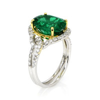 4.73 Ct. Emerald Natural Diamond Ring, 18K White & Yellow Image